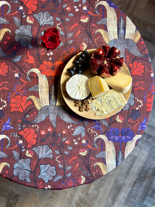 Round Tablecloth, linen-cotton mix, printed | Red drama