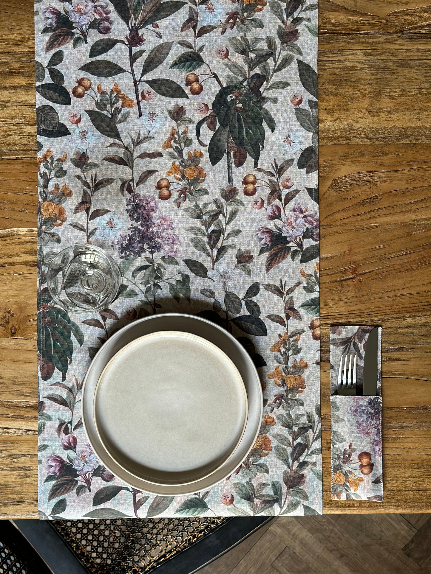 Table Runner, 100% Cotton, Printed | Natural Bouquet
