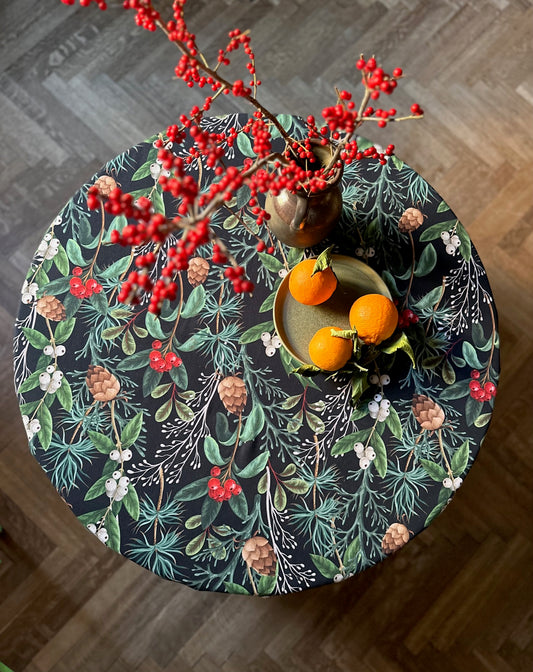 Dark Christmas motive Round Tablecloth, 100% cotton | Christmas Forest