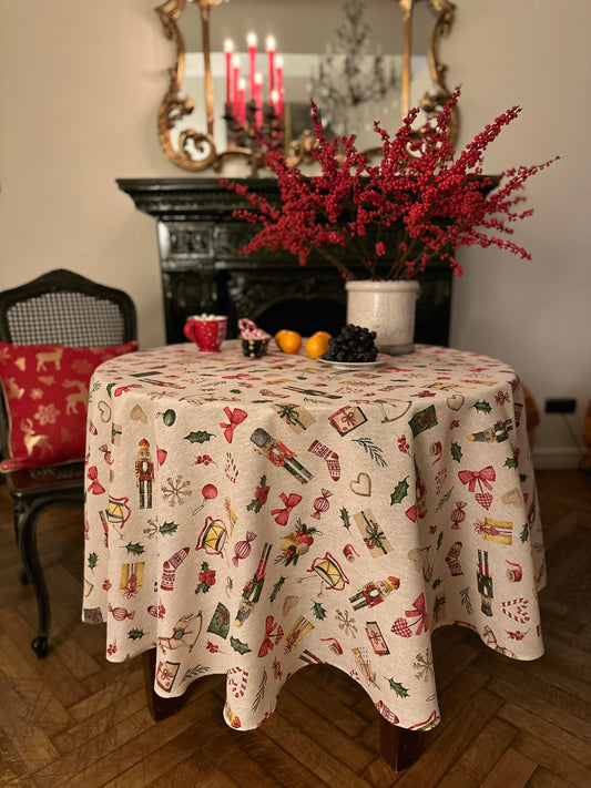 Christmas motive Round Tablecloth, Cottom-Poly mix | Christmas Story