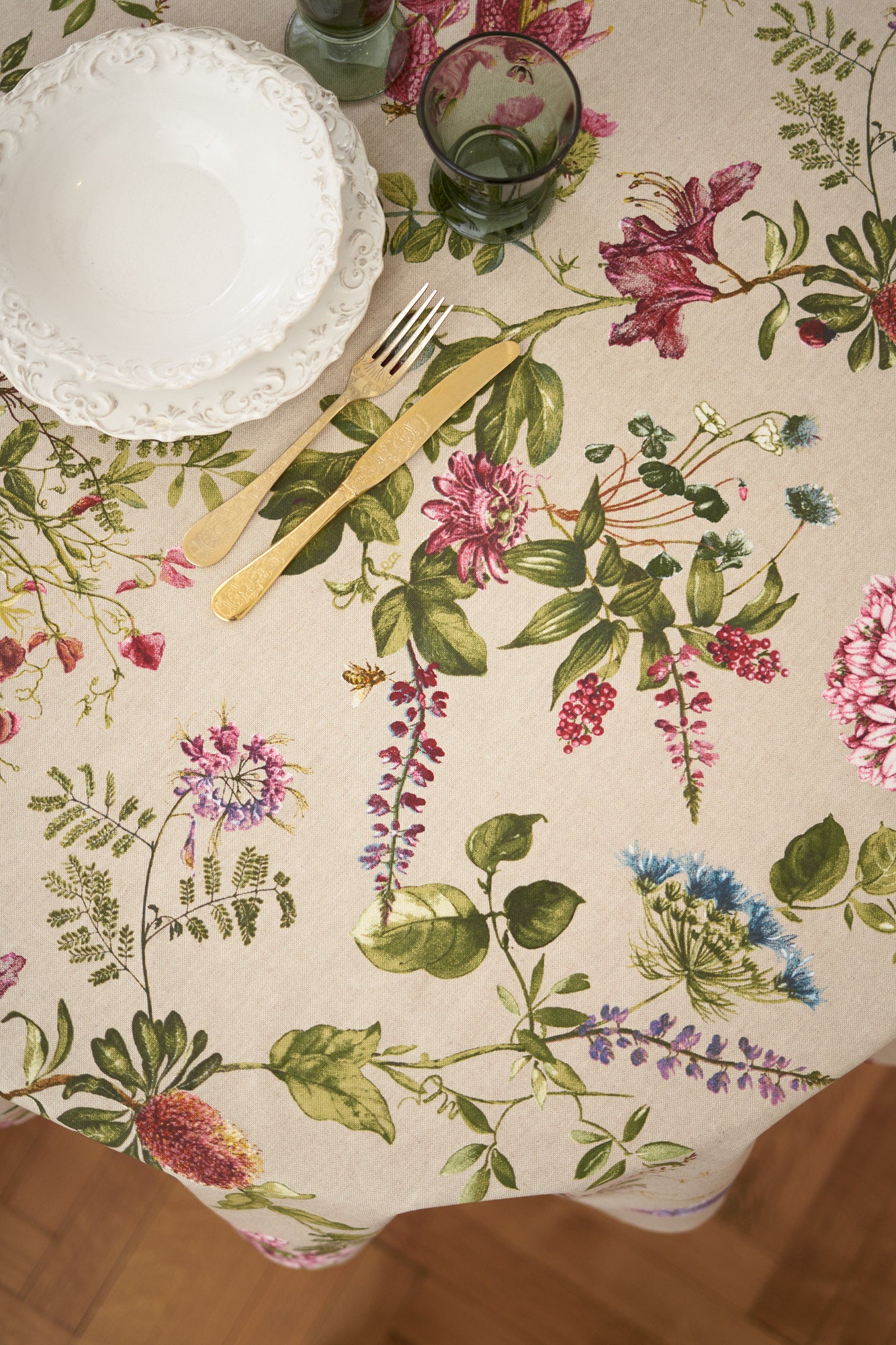 Round Floral Tablecloth, Poly-Cotton Mix, Printed | Botanico