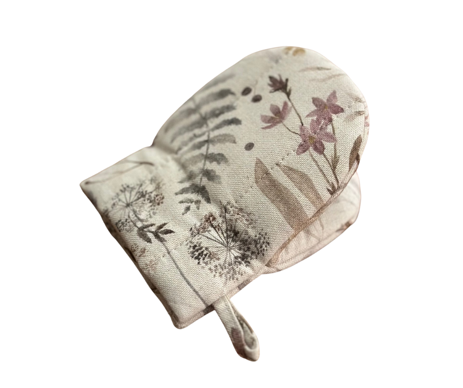 Oven Glove Small with Double Wool Filling, Linen-Cotton Mix, Printed | Aitana
