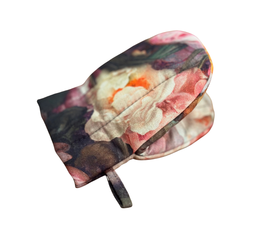 Oven Glove Small with Double Wool filling, 100% Cotton, Printed | Francine Black