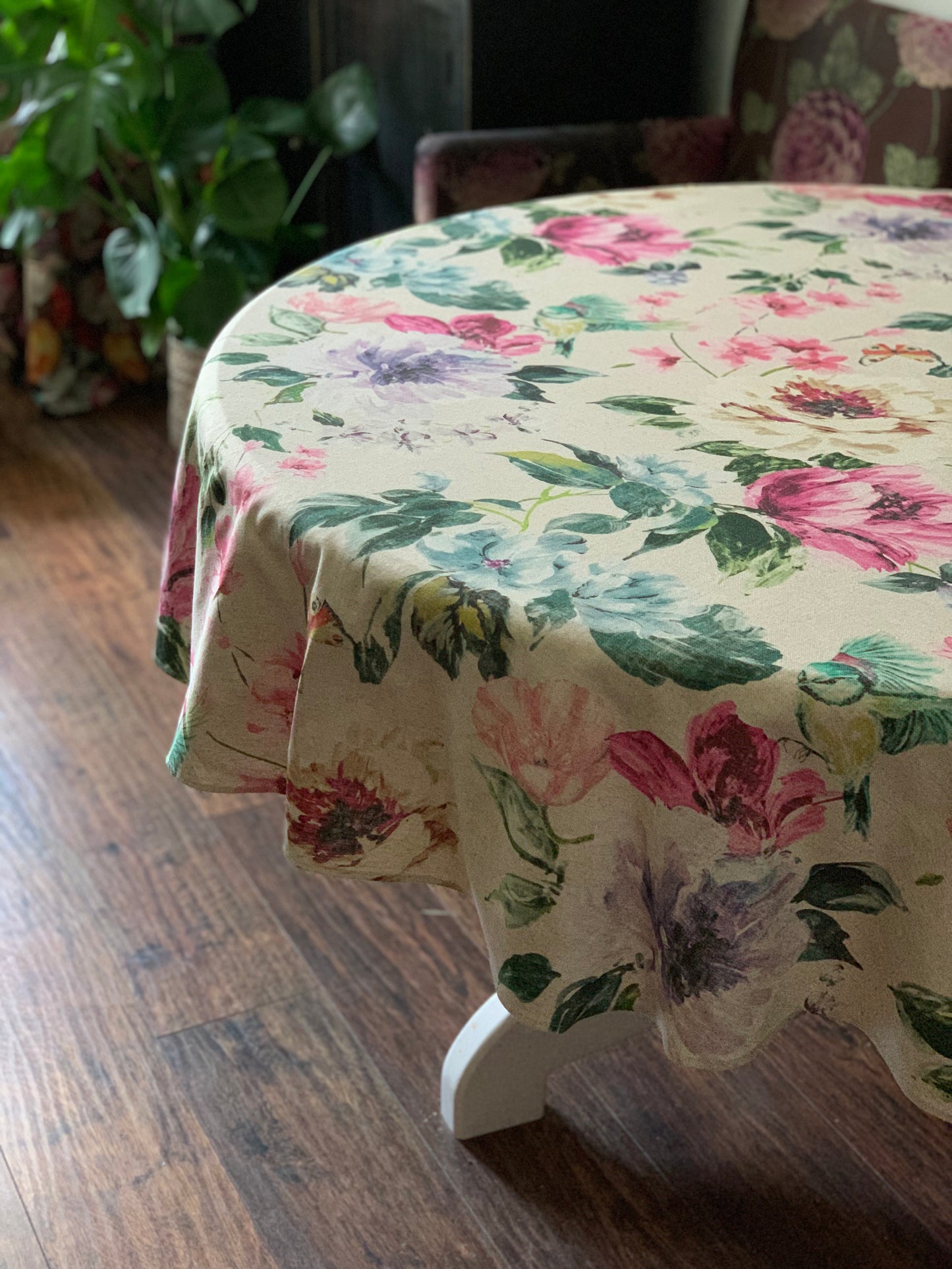 Round Tablecloth, Linen-Cotton Mix, Printed | Night Flower
