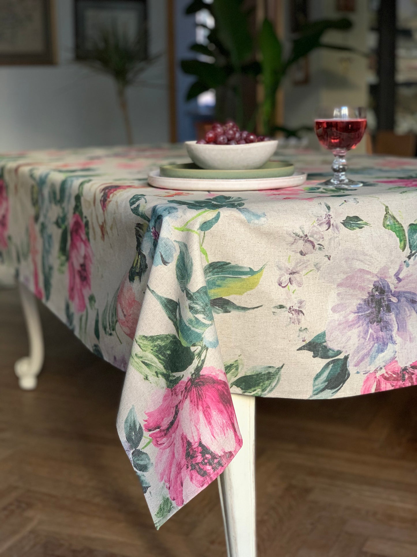 Rectangular Tablecloth, Linen-Cotton Mix, Printed | Night Flower