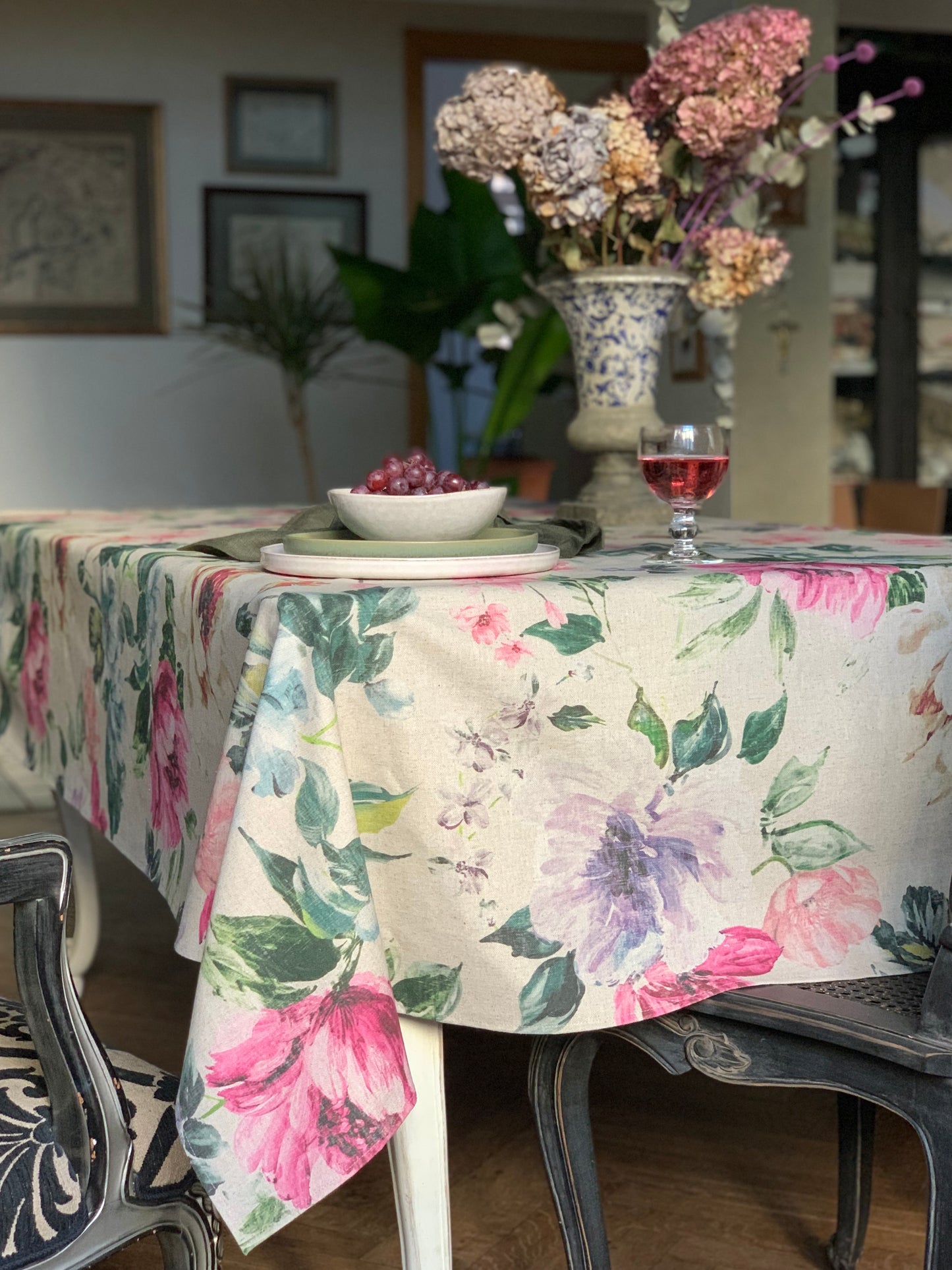 Rectangular Tablecloth, Linen-Cotton Mix, Printed | Night Flower