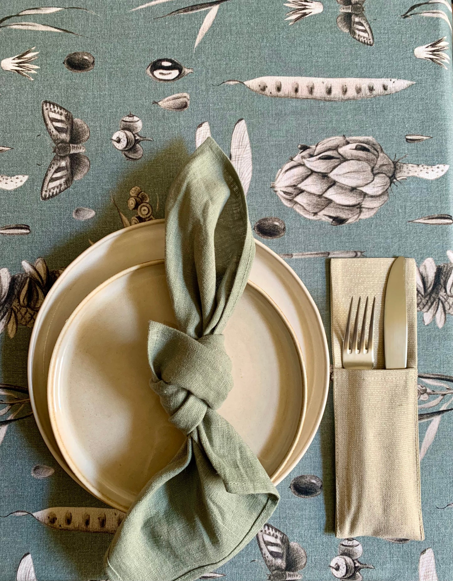Table Runner, 100% Cotton, Printed | Seeds Aqua