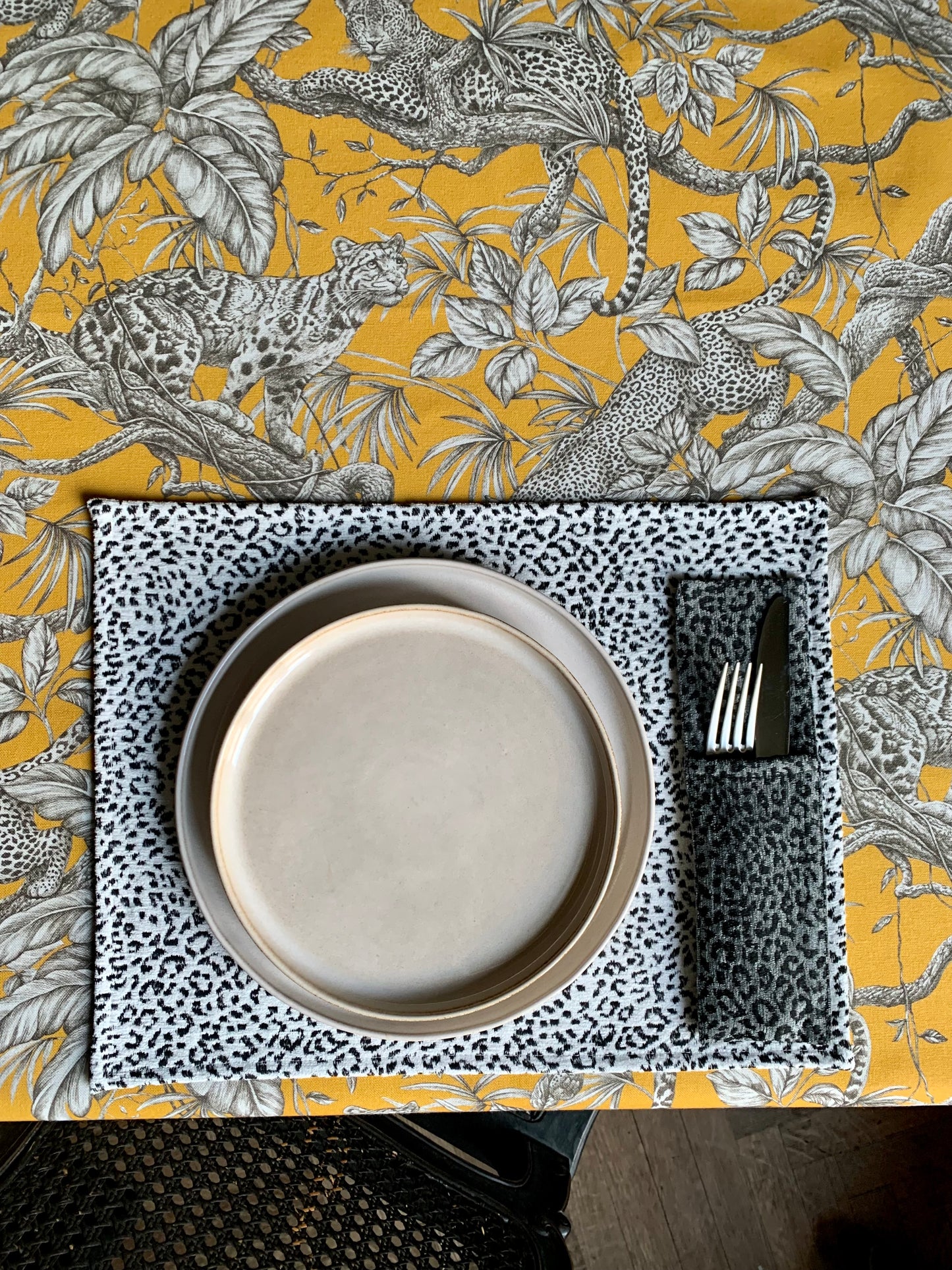 Cutlery Holder 7 x 25 cm of Chenille Jacquard | Jungle
