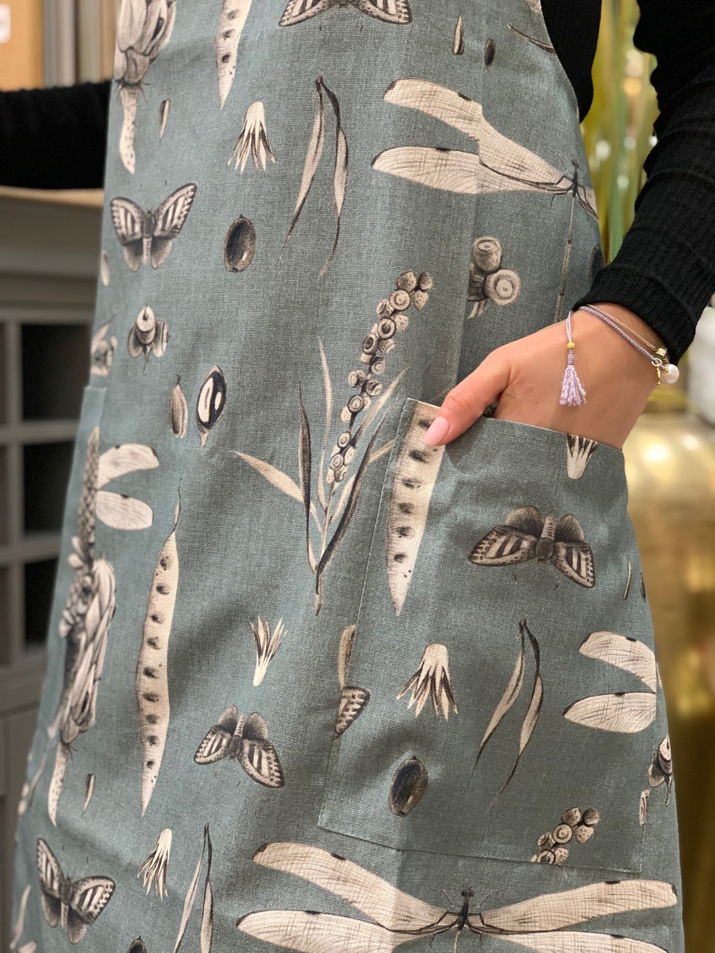 Ladies' Apron with Crossed Straps,100% Cotton, Printed | Seeds Aqua