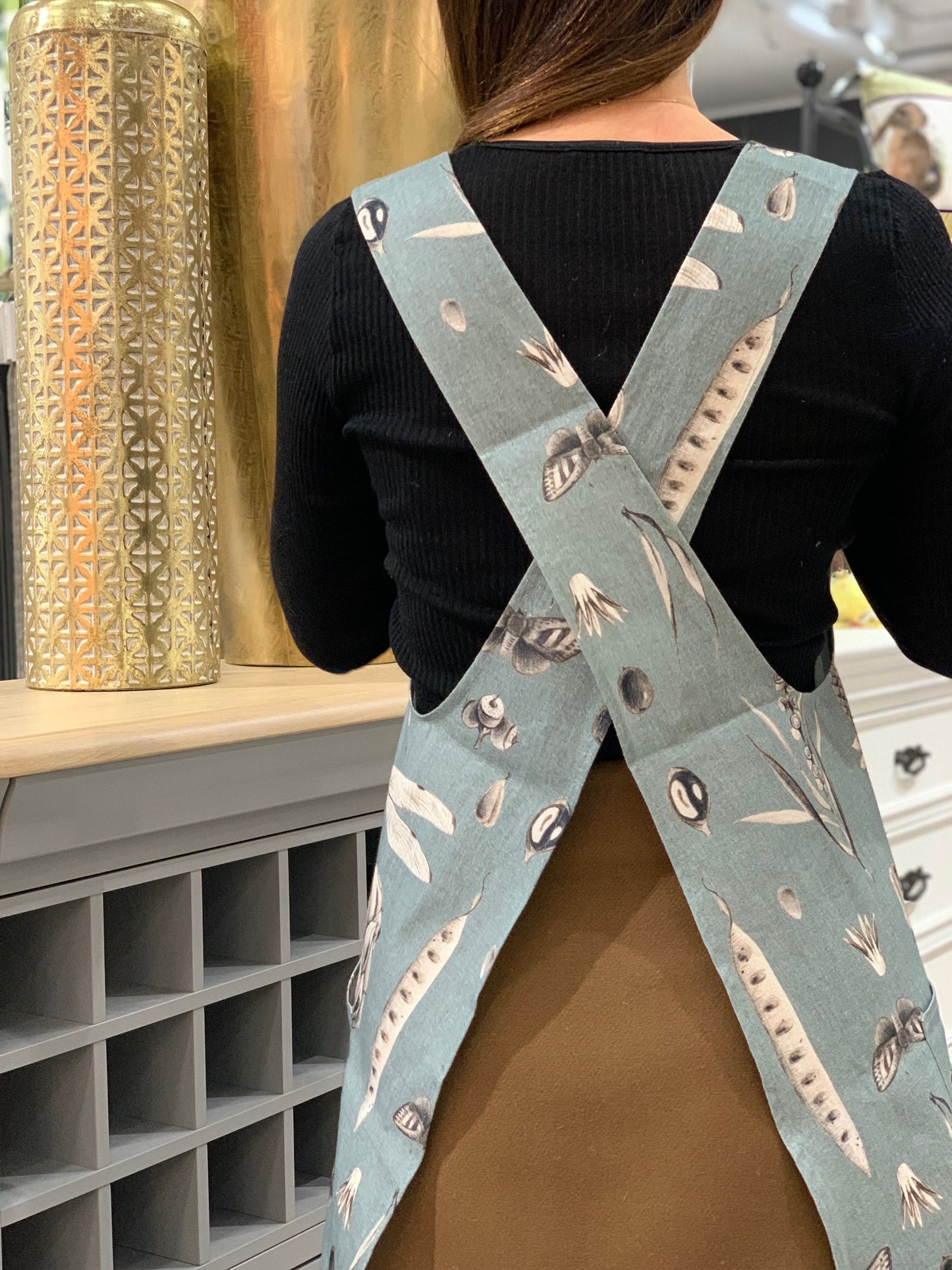 Ladies' Apron with Crossed Straps,100% Cotton, Printed | Seeds Aqua