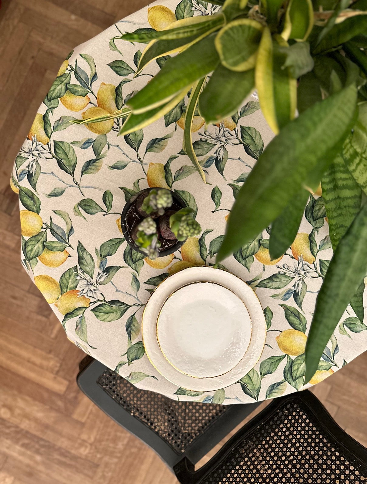 Round Tablecloth, linen-cotton mix, printed | Lemon Linen