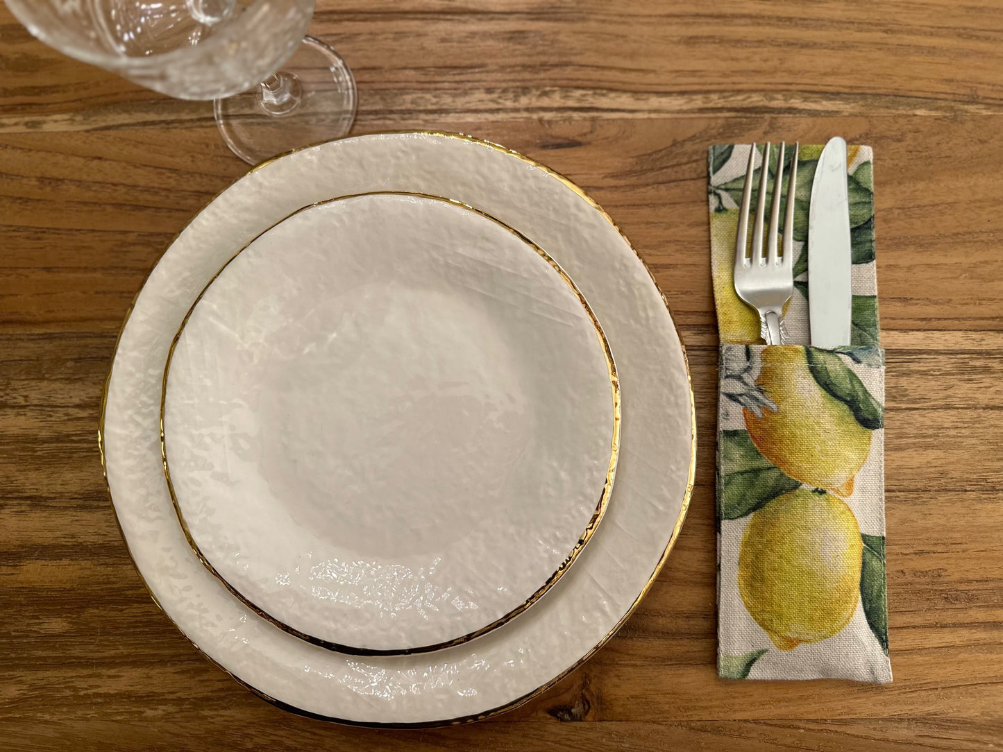 Cutlery Holder, Linen-Cotton Mix, Pinted | Lemon Linen