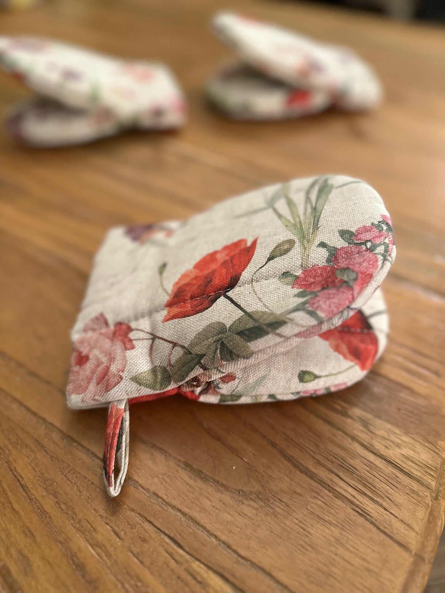 Oven Glove Small with Double Wool Filling, Linen-Cotton Mix, Printed | Blossom