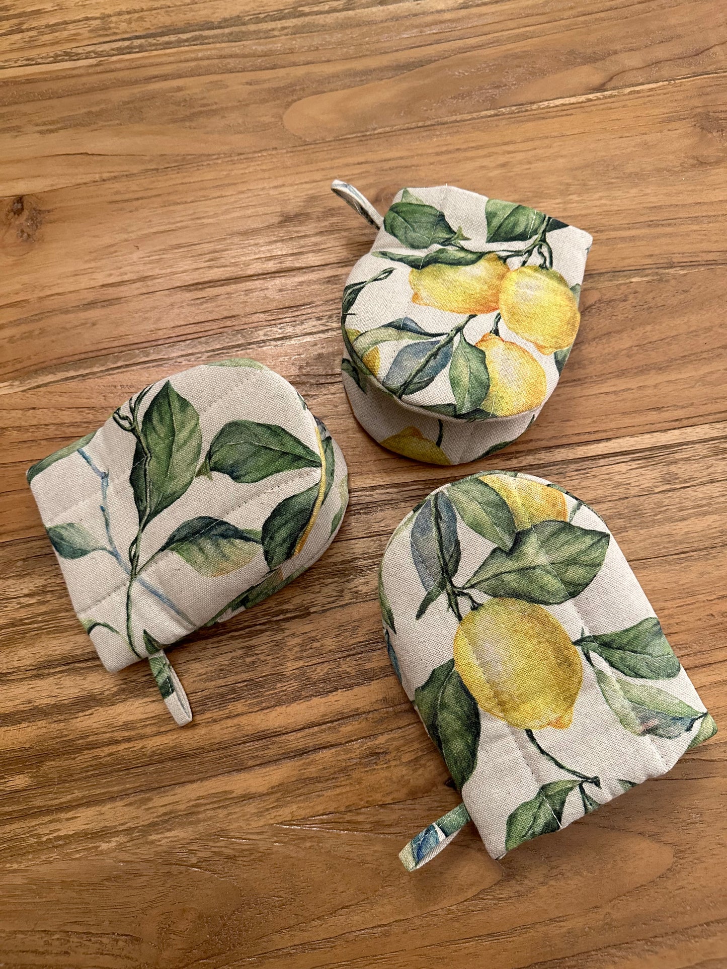 Oven Glove Small with Double Wool Filling, Linen-Cotton Mix, Printed | Lemon Linen