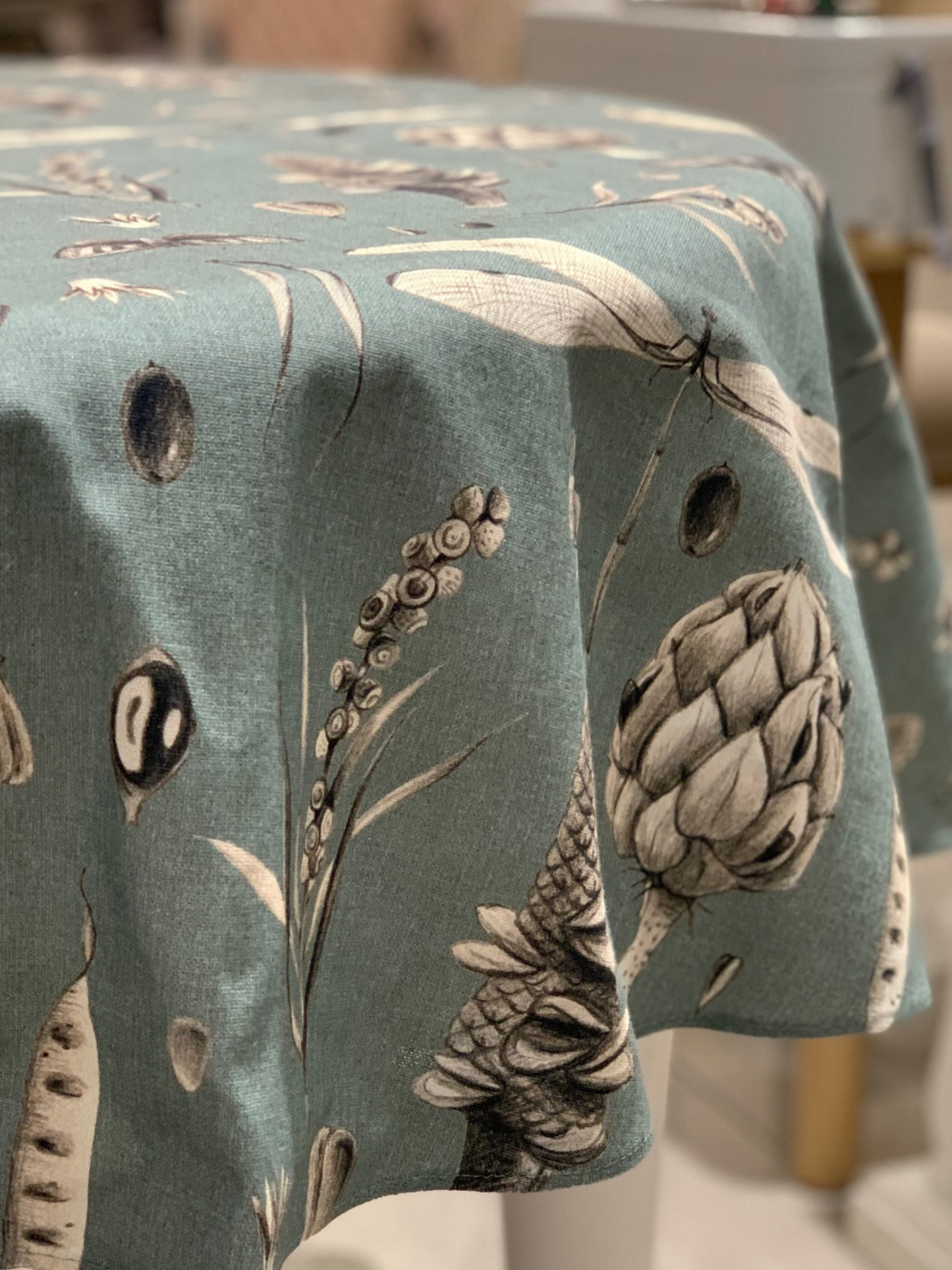 Round Tablecloth, 100% Cotton, Printed | Seeds Aqua