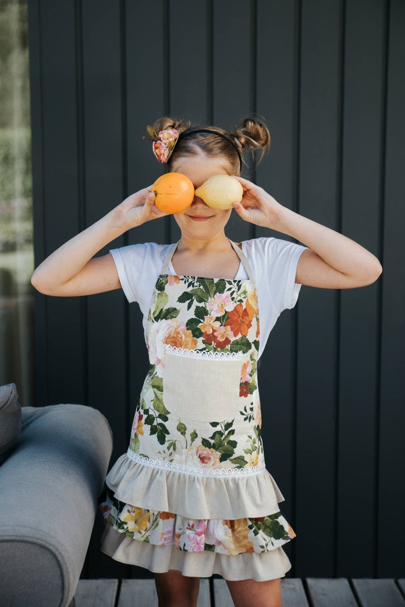 Teen Girl Apron, Poly-cotton Mix, Printed | Flower Big