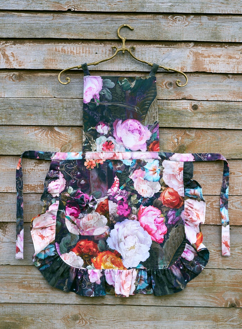 Ladies' Apron with Frills,100% Cotton, Printed | Francine Black