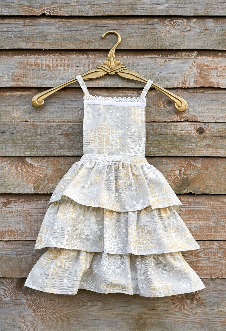 Winter motive kids apron with snowflake print, Cottom-Poly mix | TeaLurex Oro