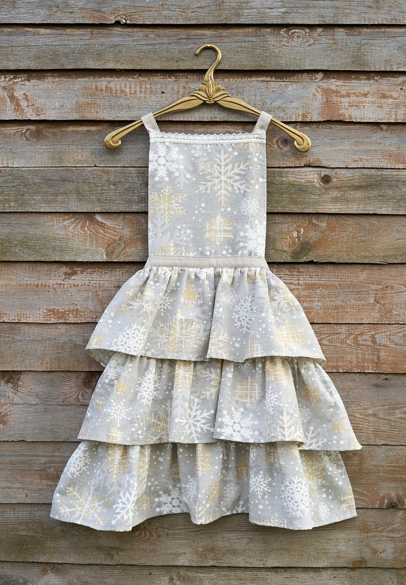 Winter motive Ladies apron with snowflake print, Cottom-Poly mix | TeaLurex Oro