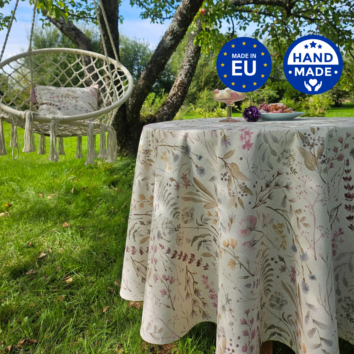 Round Tablecloth, Linen-Cotton Mix, Printed | Aitana