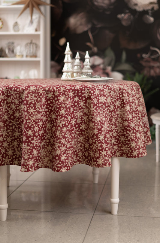 Round red Christmas motive Tablecloth with snowflake print