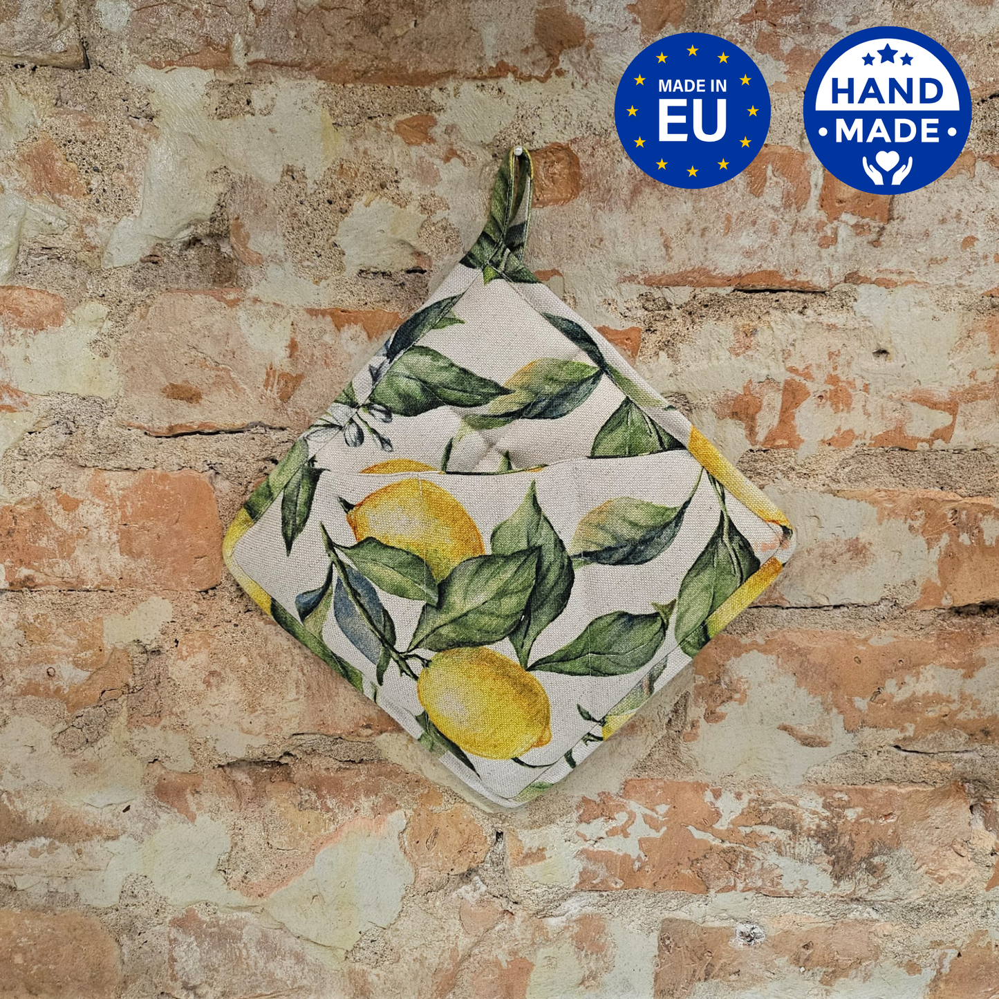 Handcrafted Pot Holder with Pocket | Lemon Linen