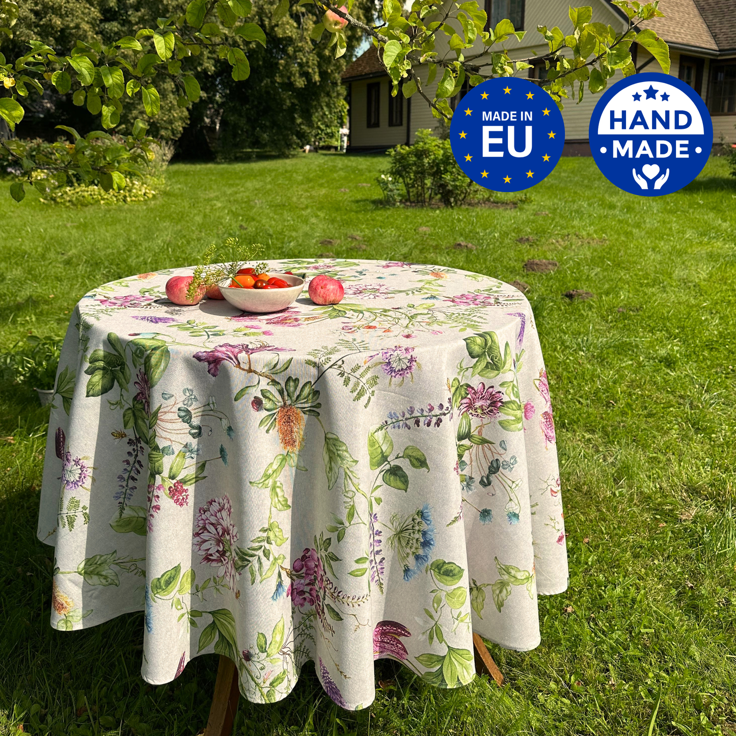 Round Floral Tablecloth, Poly-Cotton Mix, Printed | Botanico