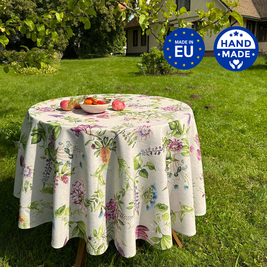 Round Floral Tablecloth, Poly-Cotton Mix, Printed | Botanico