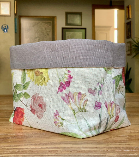 Fabric basket, bread basket h=20cm, Linen-Cotton Mix, Printed | Blossom