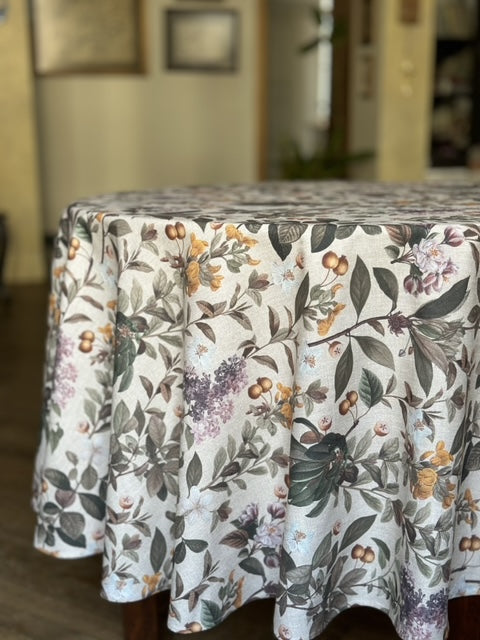 Round Tablecloth, 100% Cotton, Printed | Natural Bouquet