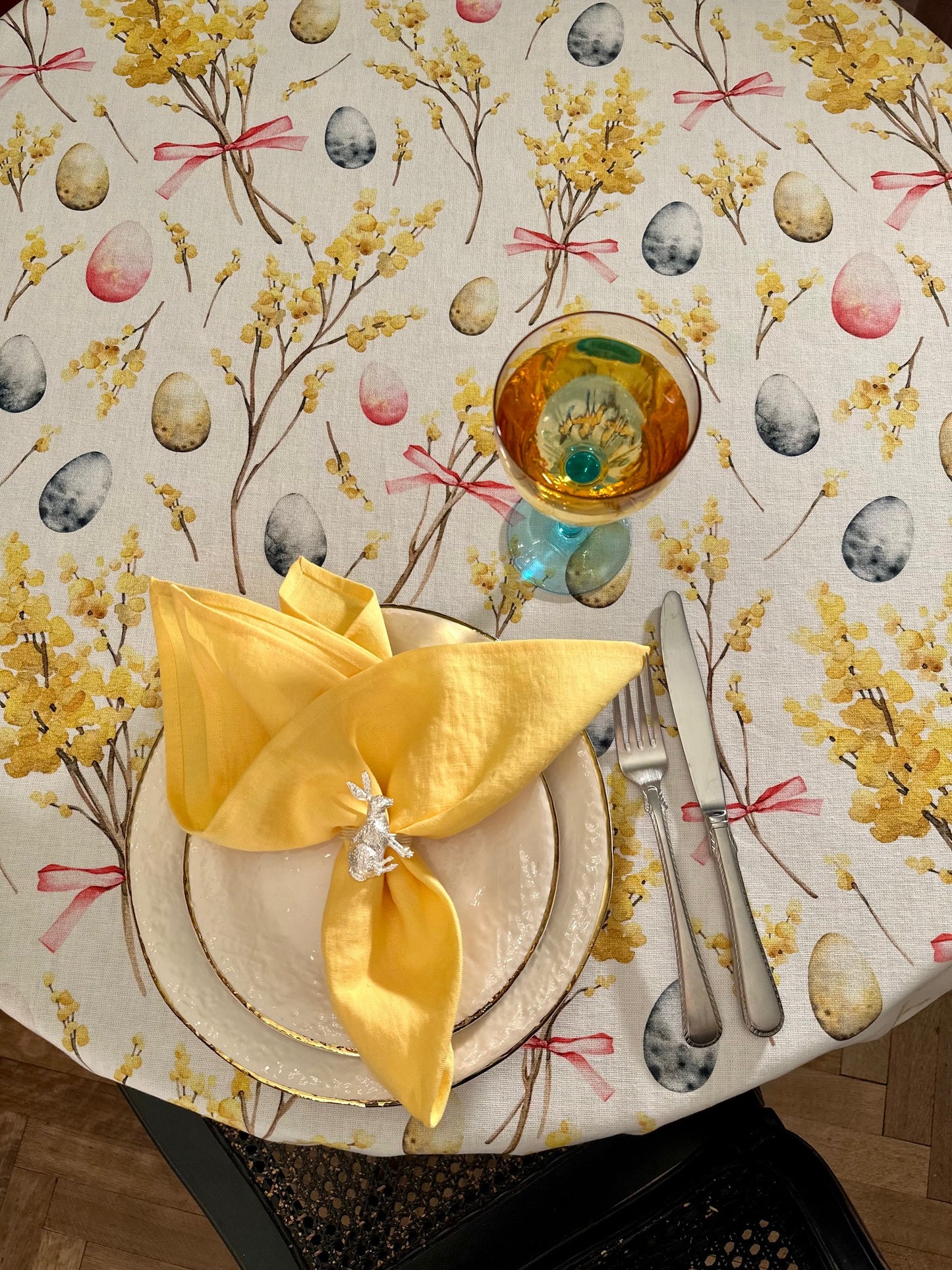 Round Tablecloth, 100% Cotton, Printed | Easter Happy