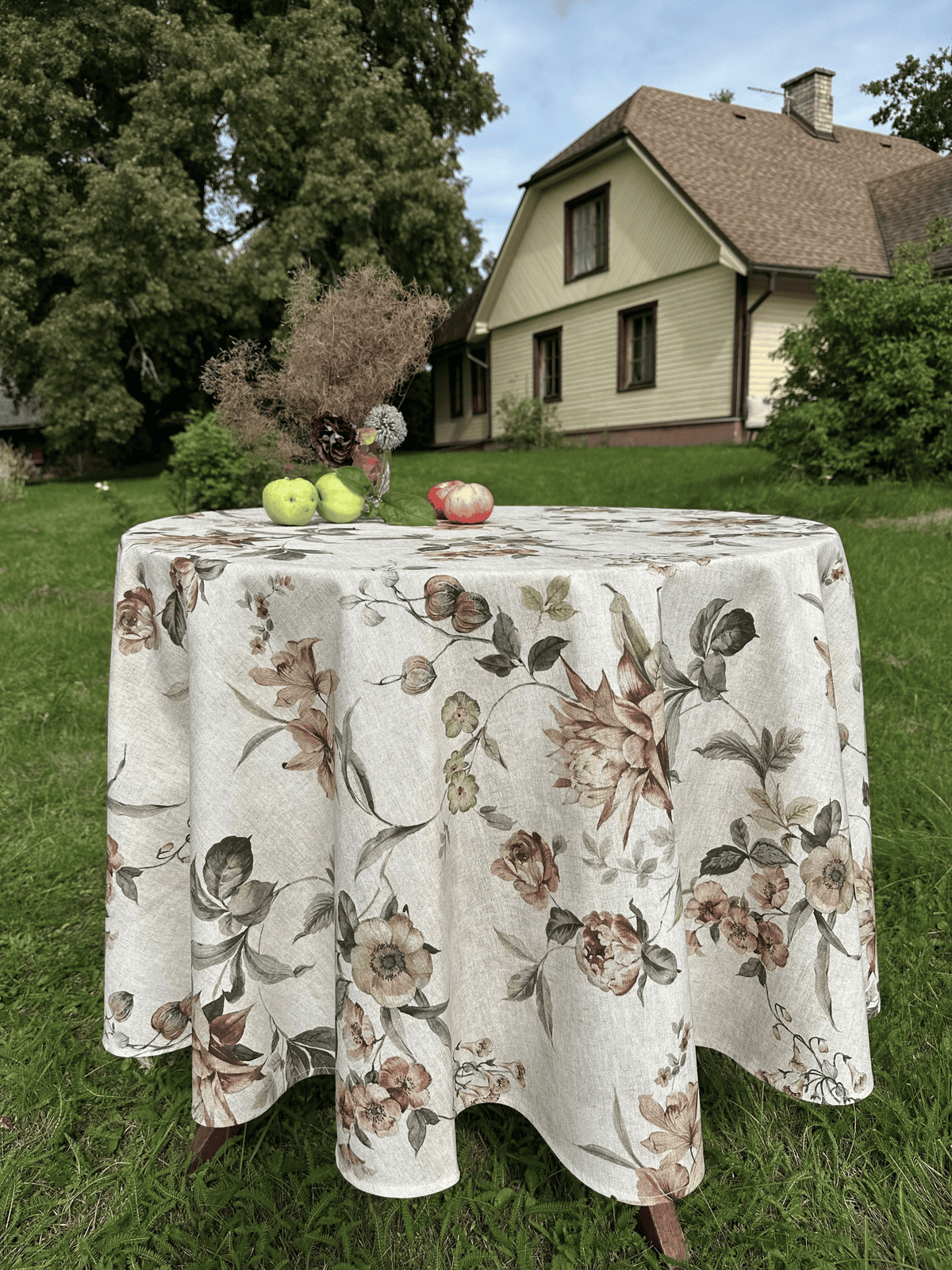 Round Floral Tablecloth, Cotton Blend Botanical Tablecloth | Harmony Garden