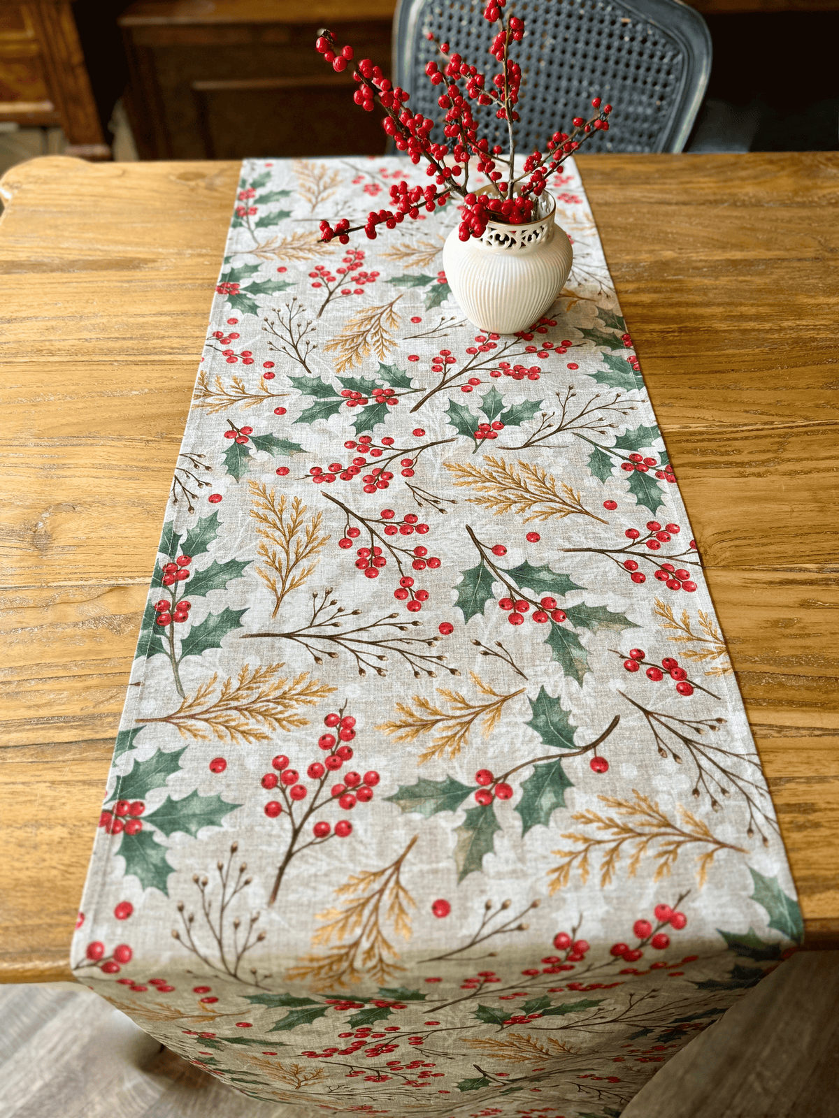 Winter Berries Christmas Table Runner | Festive Holiday Table Decor