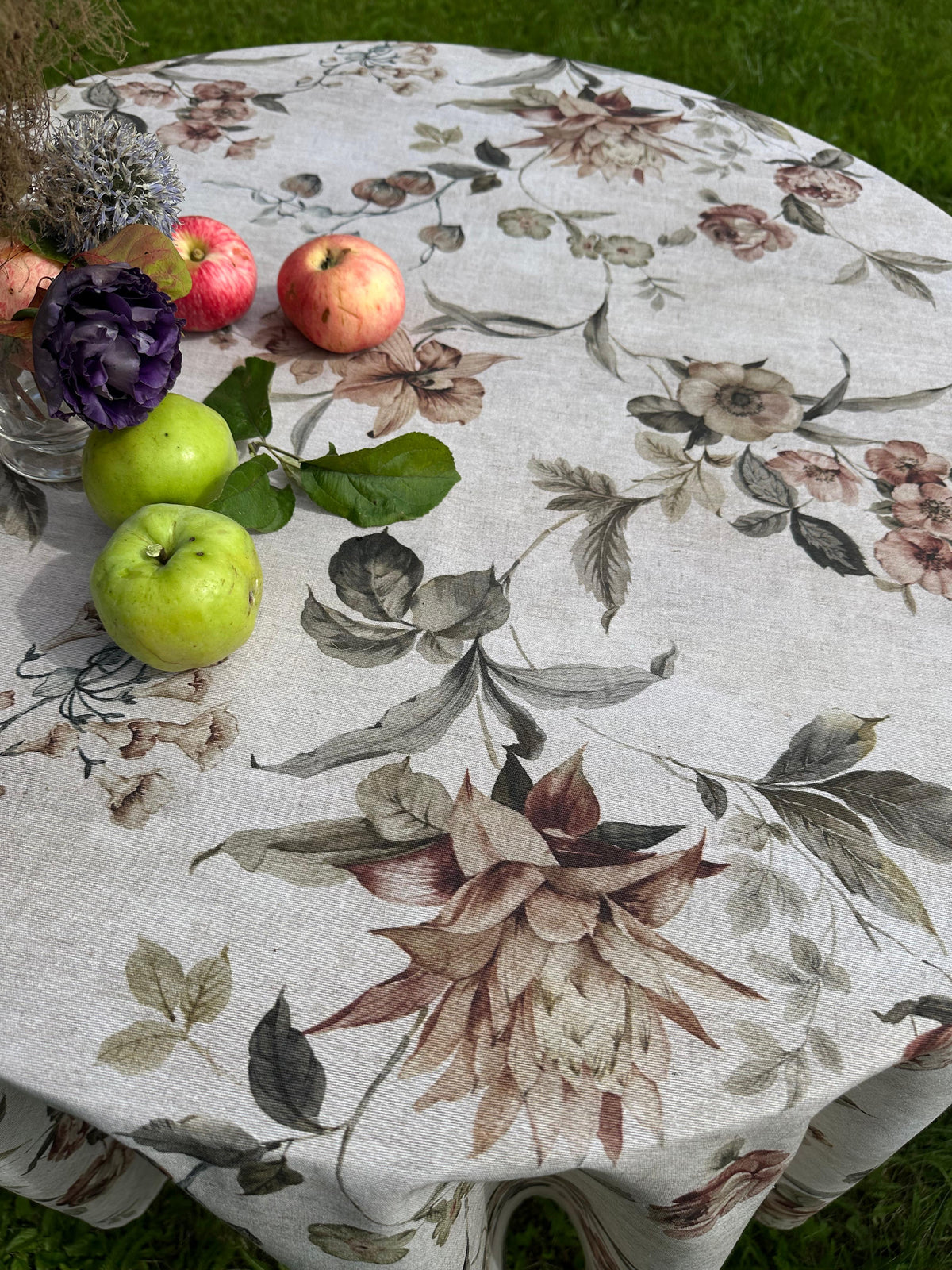 Round Floral Tablecloth, Cotton Blend Botanical Tablecloth | Harmony Garden