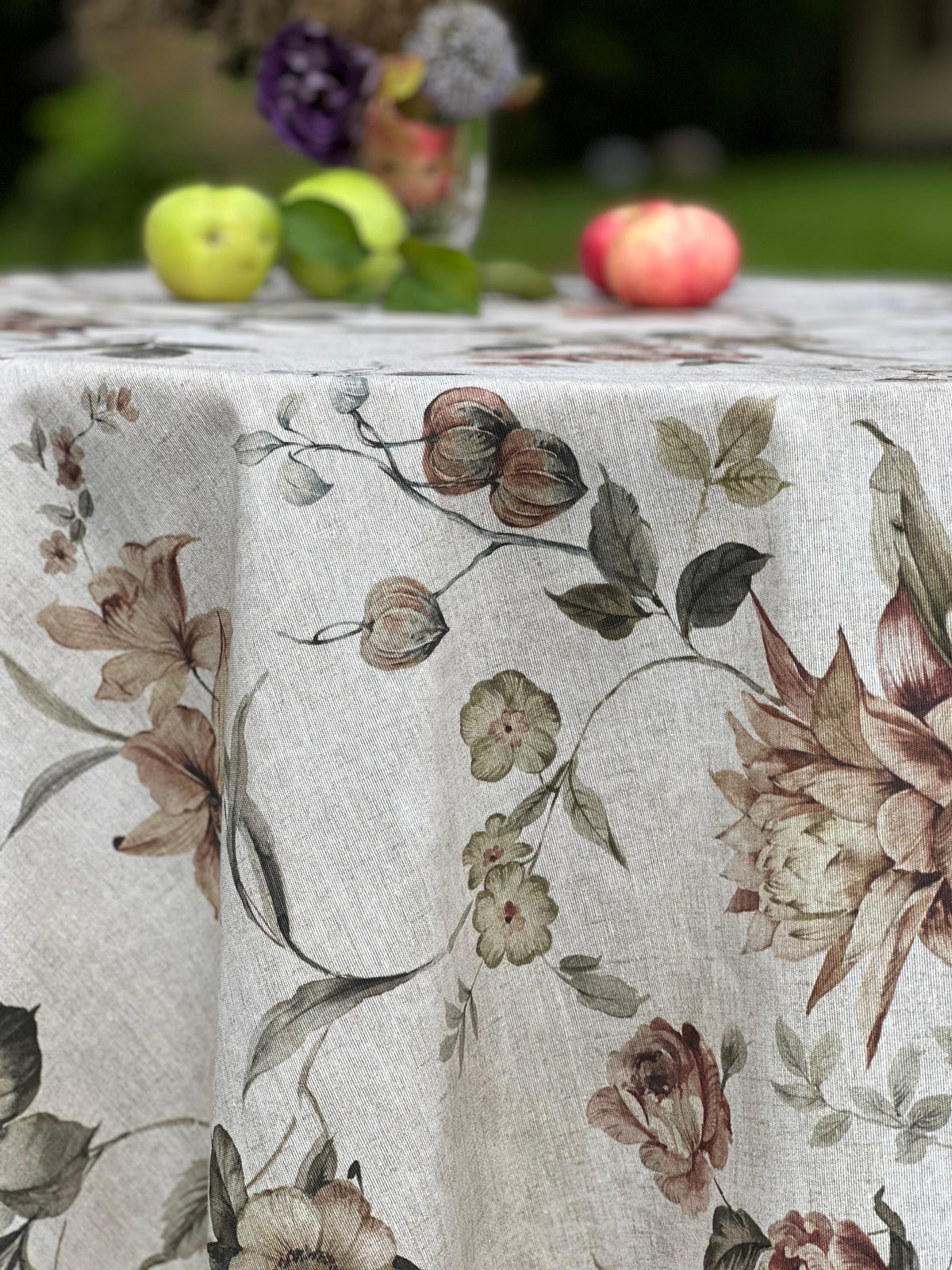 Round Floral Tablecloth, Cotton Blend Botanical Tablecloth | Harmony Garden