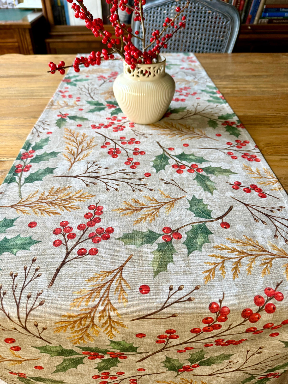 Winter Berries Christmas Table Runner | Festive Holiday Table Decor
