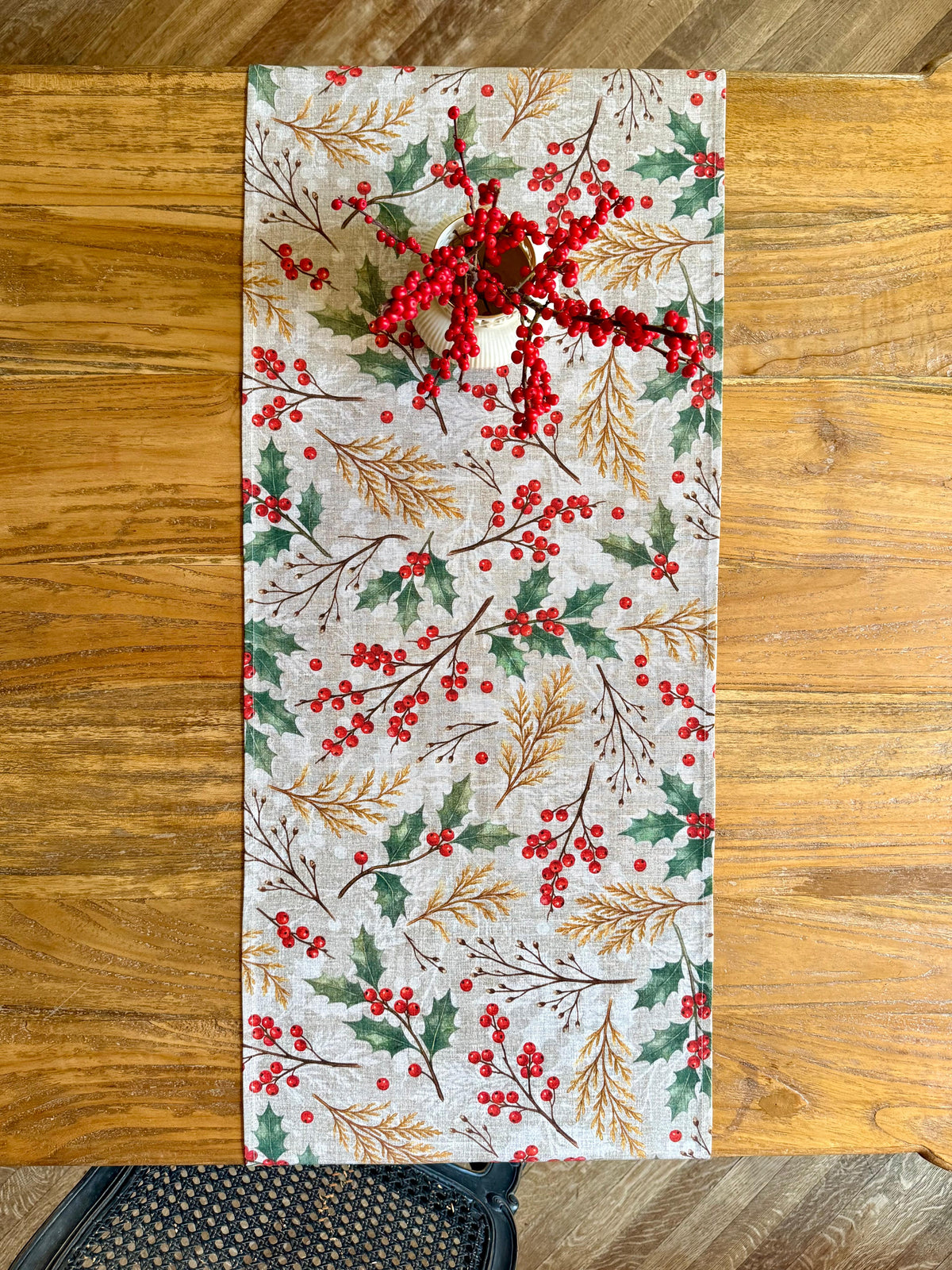 Winter Berries Christmas Table Runner | Festive Holiday Table Decor