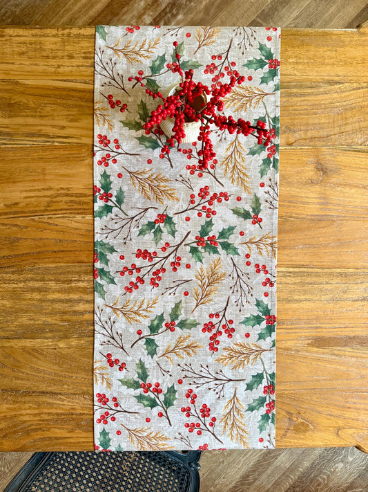 Winter Berries Christmas Table Runner | Festive Holiday Table Decor