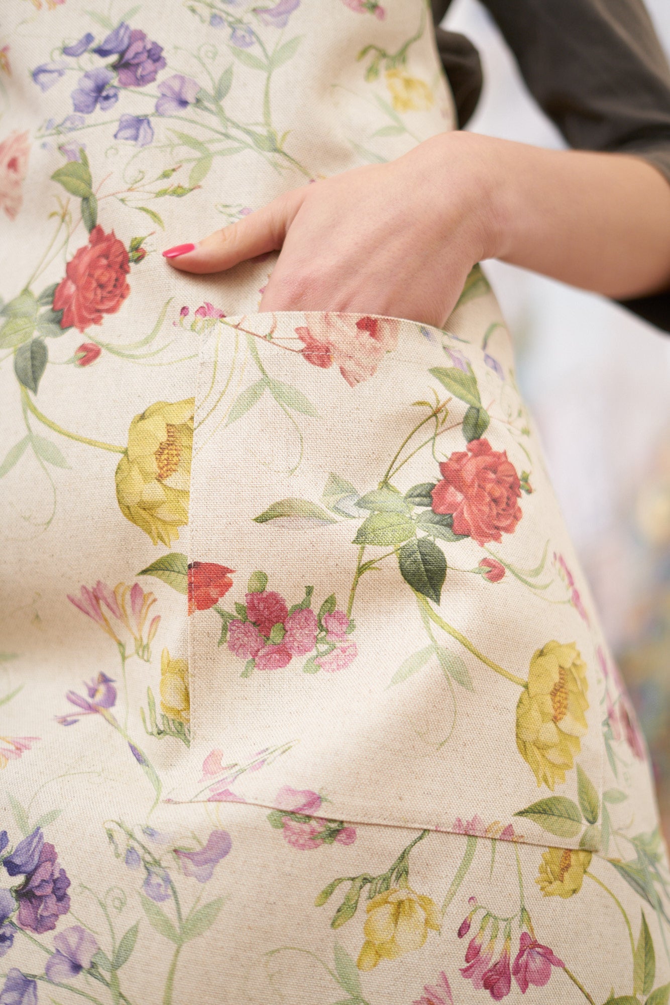 Ladies' Apron Simple, Cotton-Linen Mix, Printed | Blossom