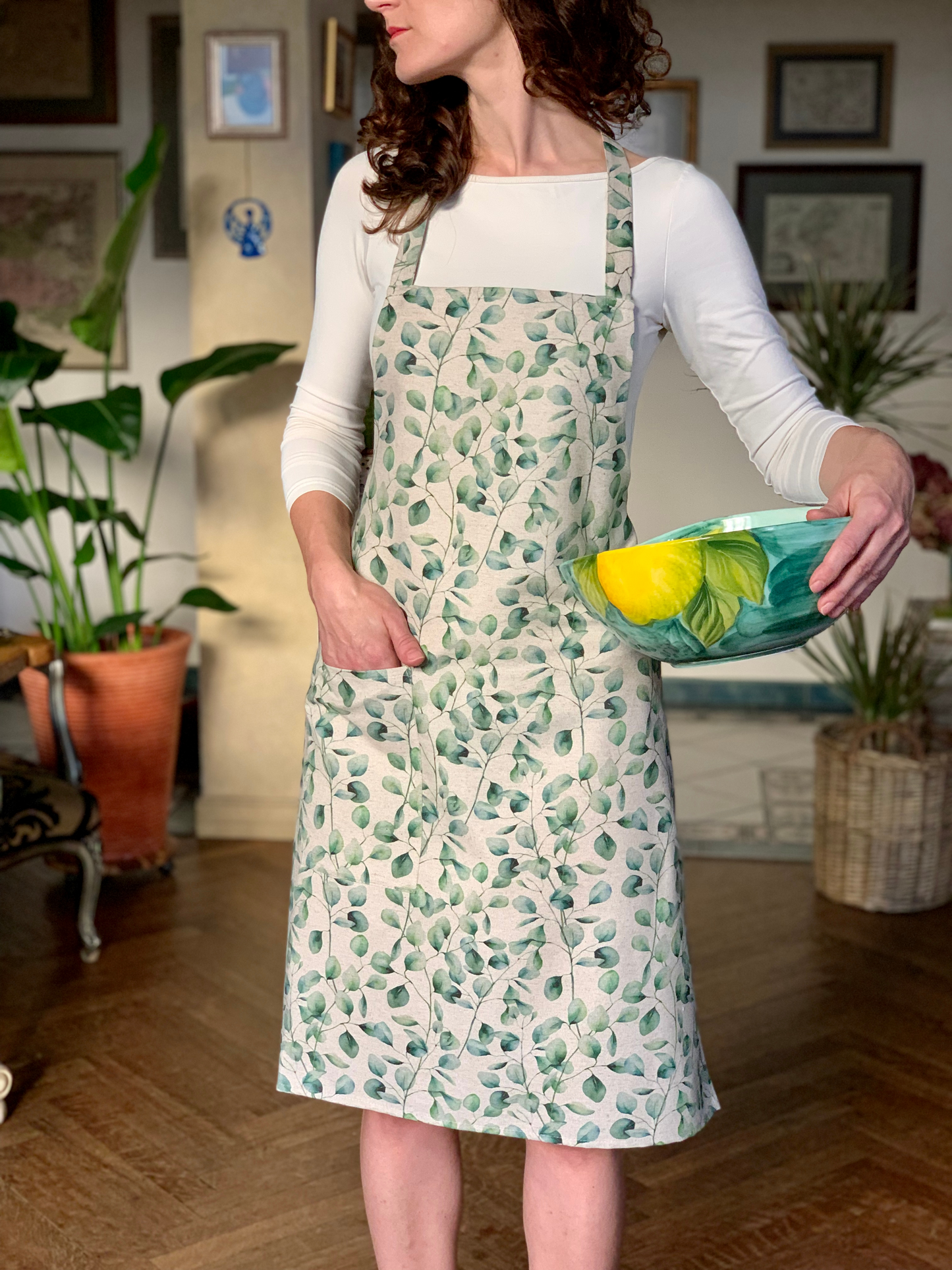 Ladies' Apron Simple, S-L Size, Recycled Cotton, Printed | Verde