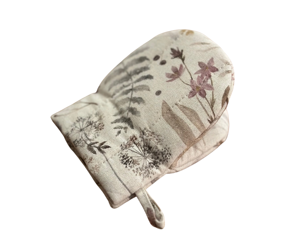Oven Glove Small with Double Wool Filling,  Linen-Cotton Mix, Printed | Aitana