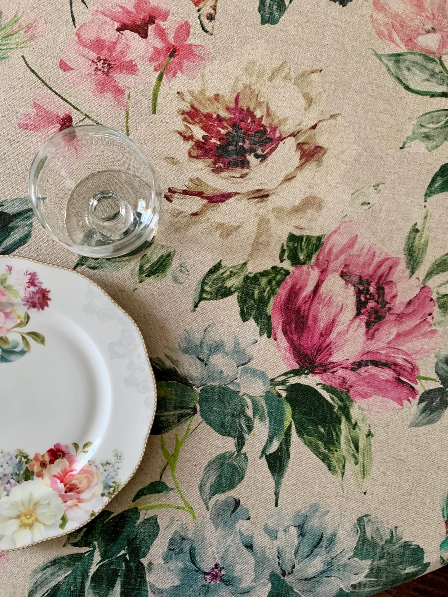 Round Tablecloth, Linen-Cotton Mix, Printed | Night Flower