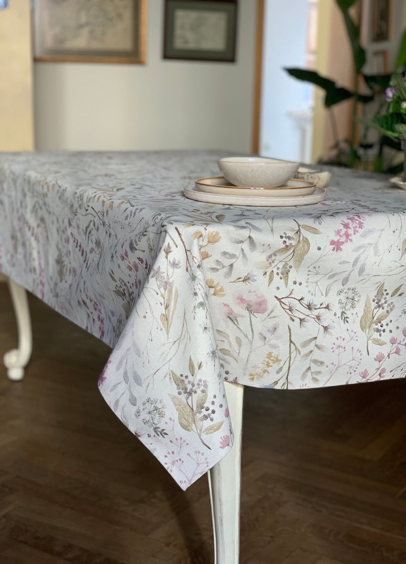 Rectangular Tablecloth, Linen-Cotton Mix, Printed | Aitana – Hortensias ...