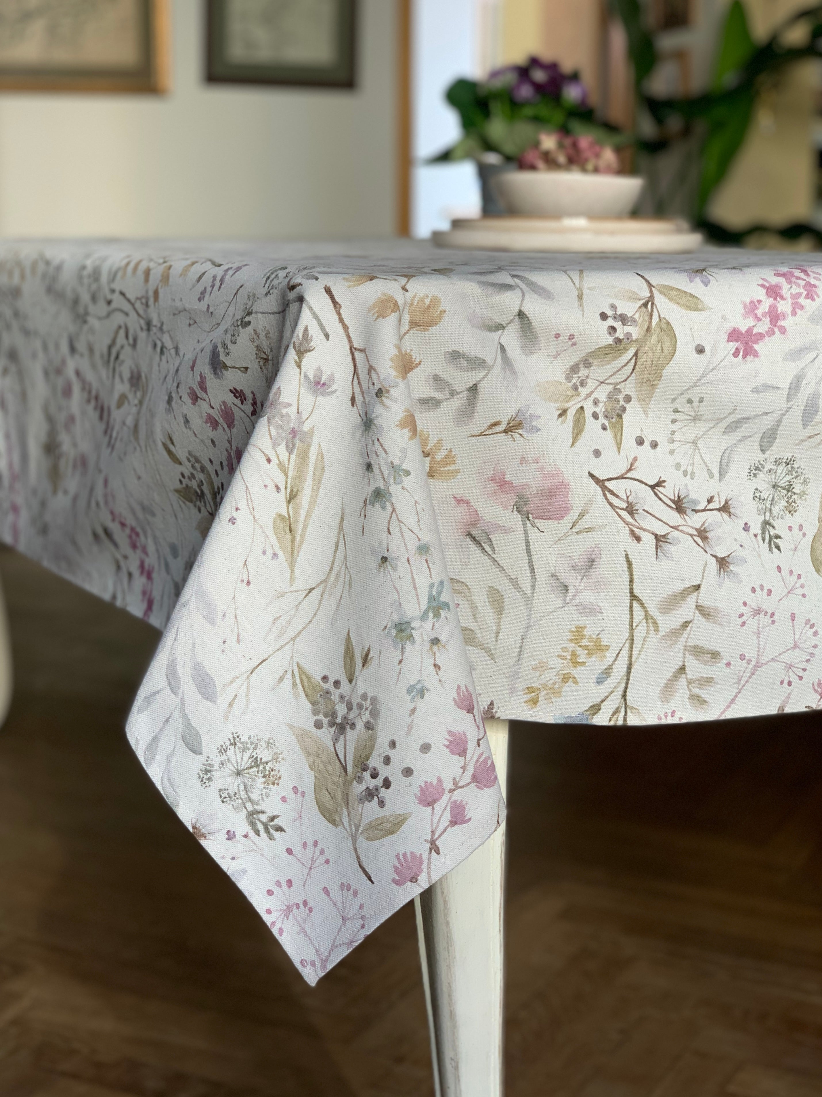 Rectangular Tablecloth, Linen-Cotton Mix, Printed | Aitana – Hortensias ...