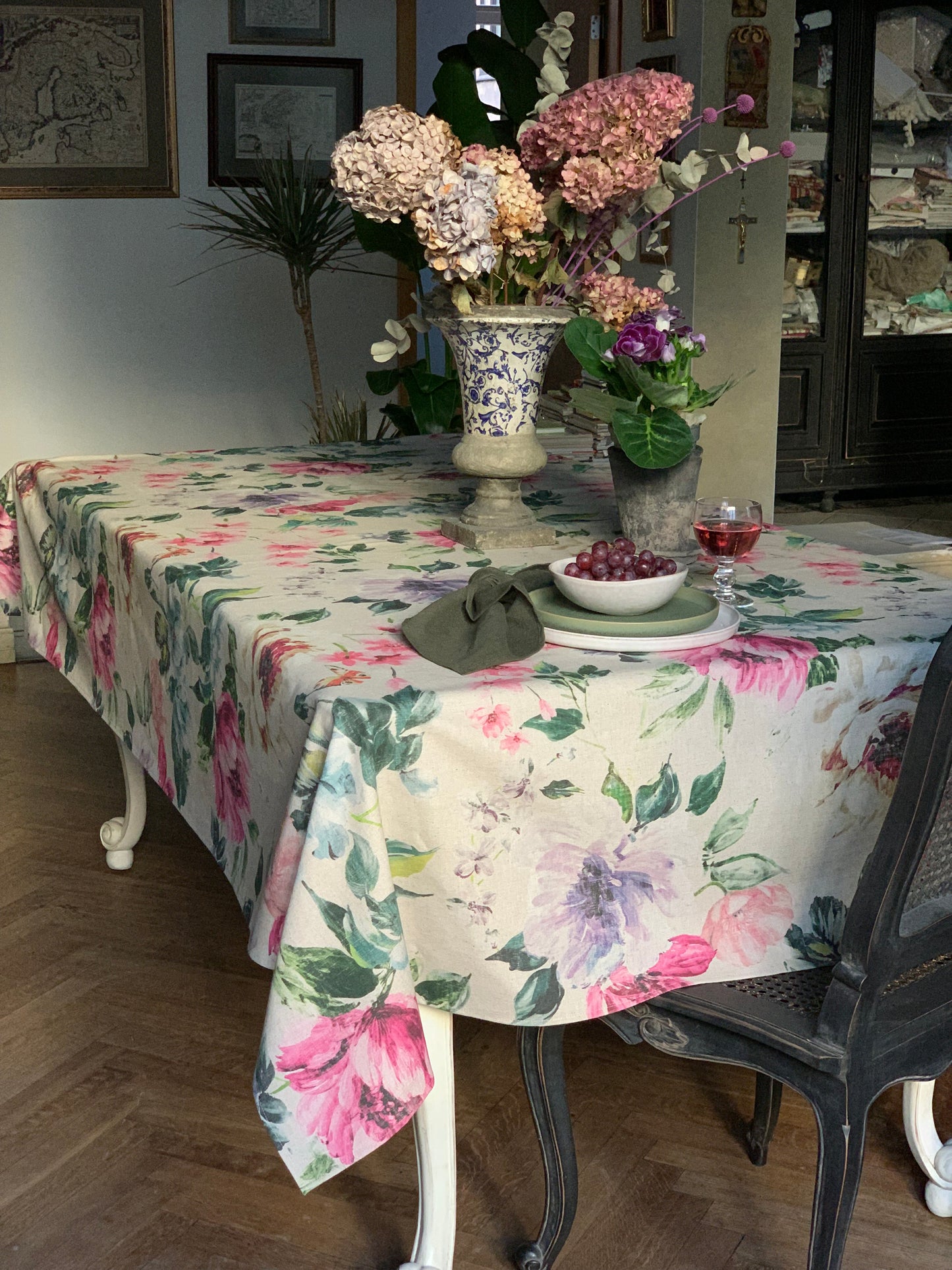 Rectangular Tablecloth, Linen-Cotton Mix, Printed | Night Flower