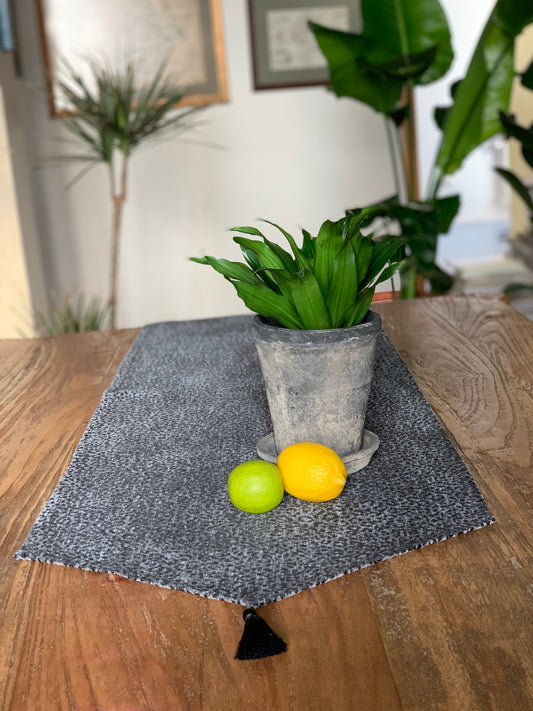 Table Runner with Tassels, Grey Chenille Jacquard | Jungle