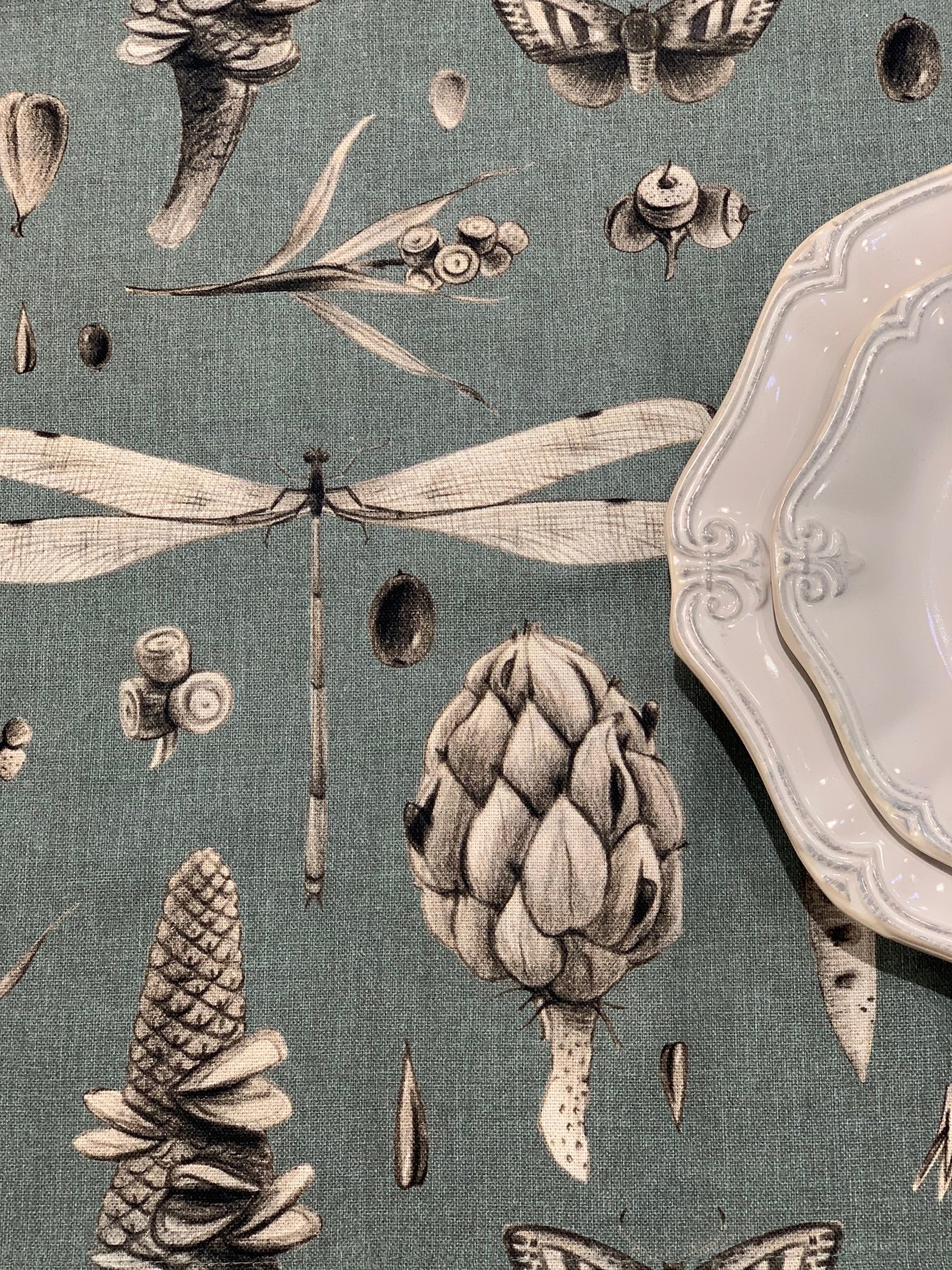 Round Tablecloth, 100% Cotton, Printed | Seeds Aqua
