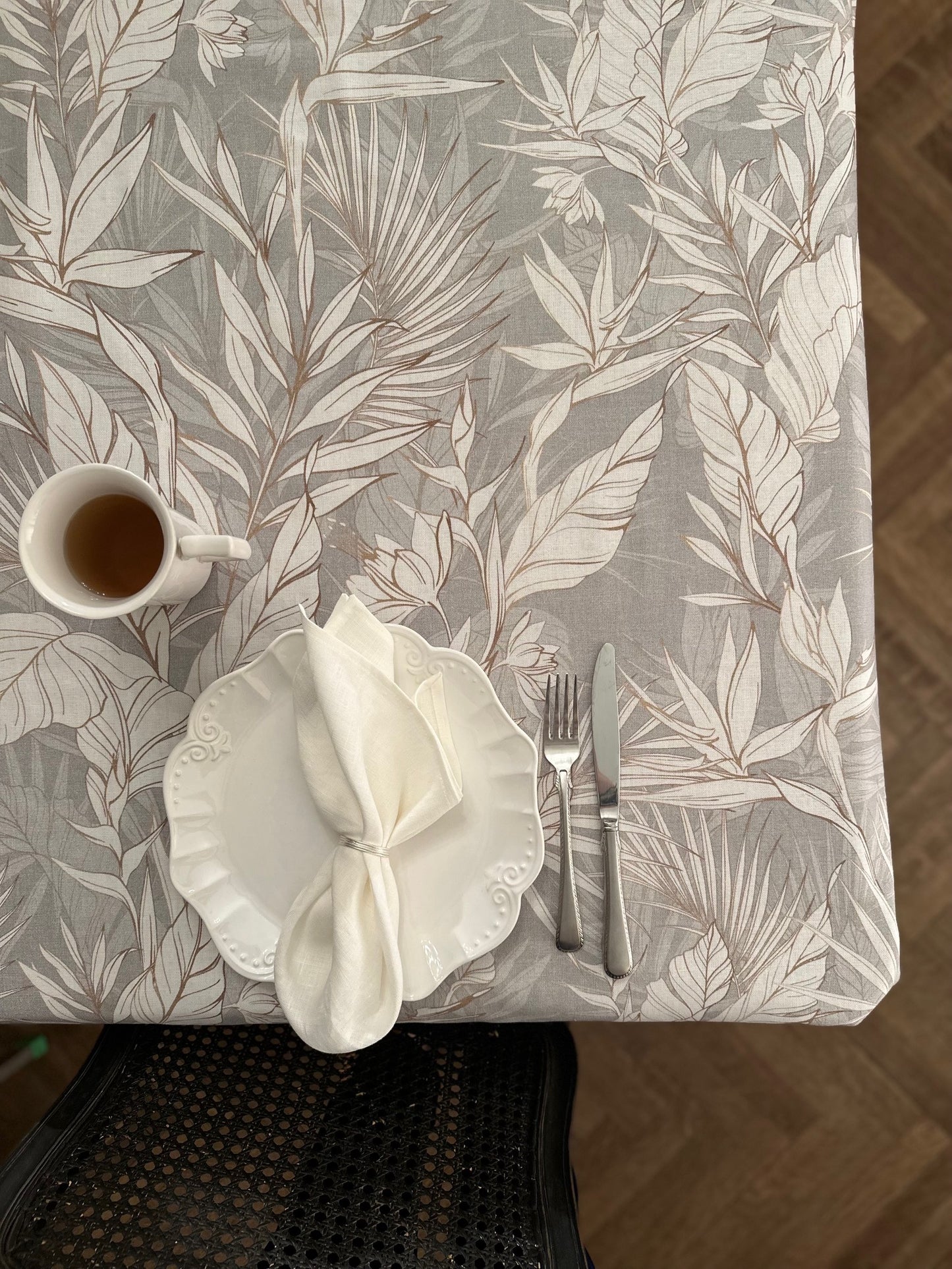 Rectangular Tablecloth, 100% cotton, printed | Tropic Grey