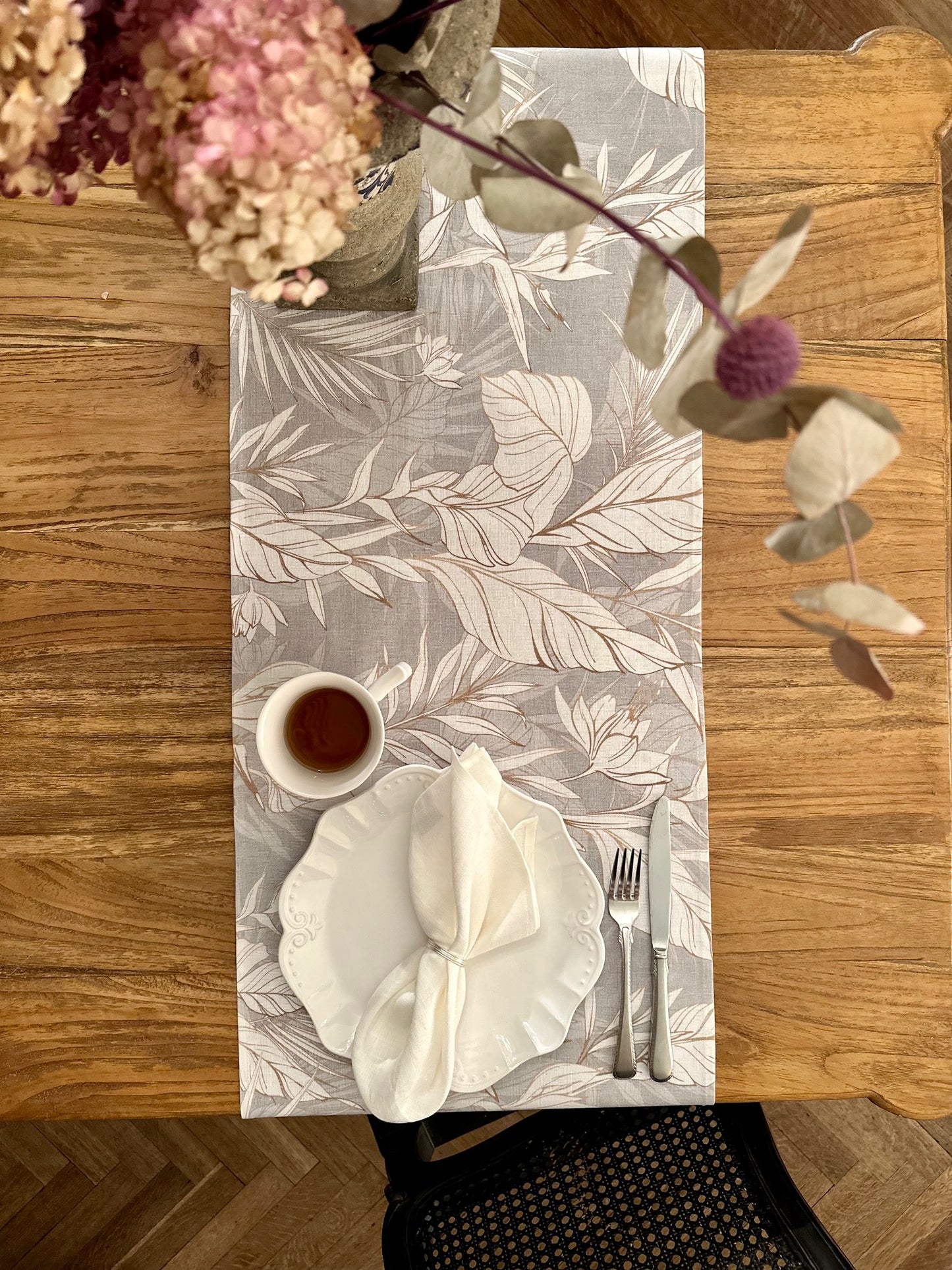 Table Runner, different sizes, 100% cotton, printed | Tropic Grey