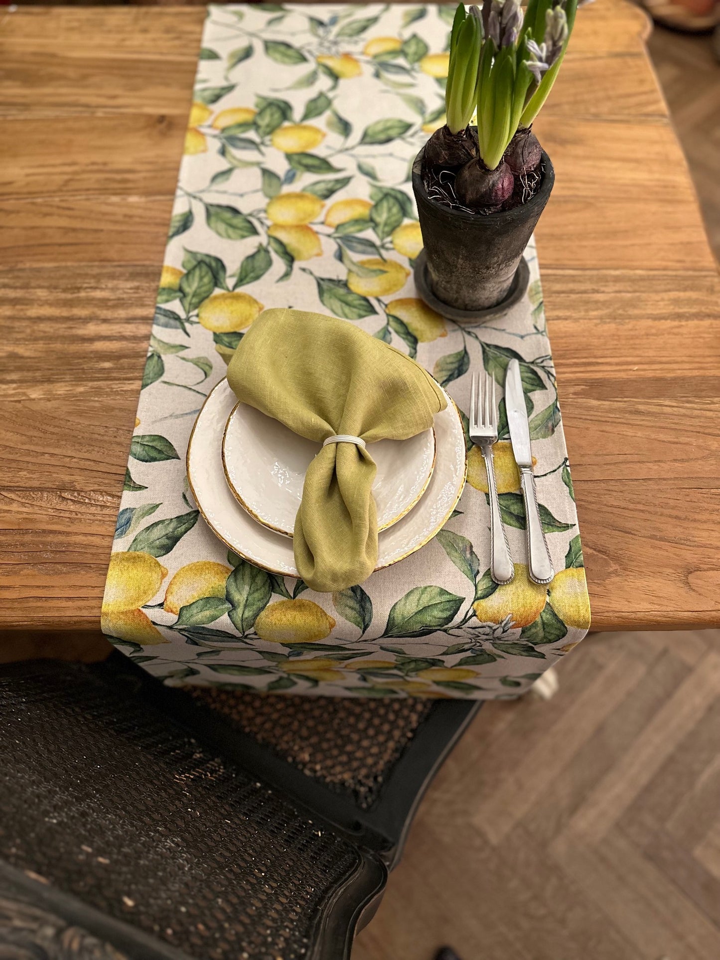 Table Runner Simple, Linen-Cotton Mix, Printed | Lemon Linen